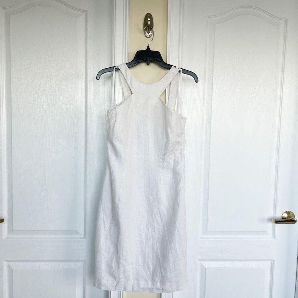 LAUREN Ralph Lauren Ivory/Cream Racer Front Sleeveless Knee Length Linen Dress